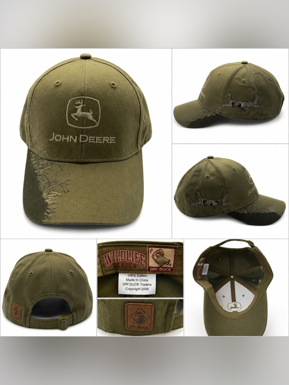 John Deere Dri DuckWildlife SeriesCamo Olive Adjustable Hat Cap Deer Embroidered